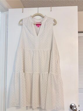 Lilly Pulitzer White Eyelet Sleeveless Tiered Dress